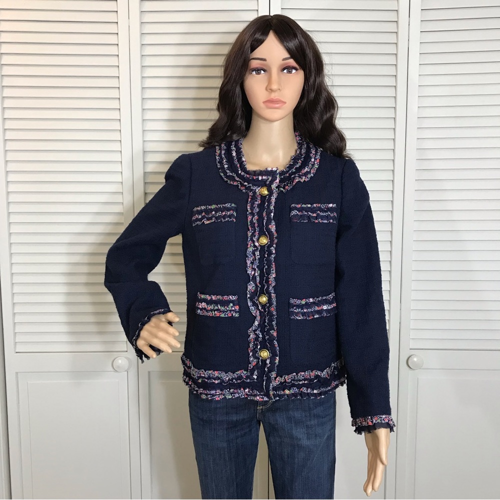 J.Crew Lady Jacket with Liberty Trim Navy Blue Size 8 - Picture 4 of 15